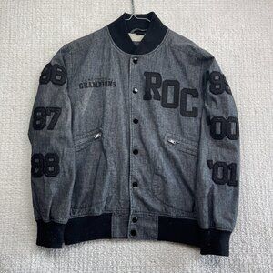 Rocawear Jacket Dark Denim Varsity Bomber Embroidered Sports Y2K Retro Men M